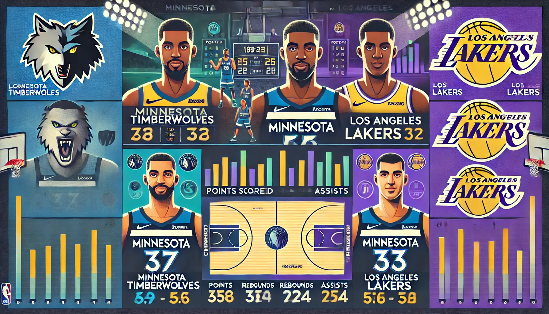 minnesota timberwolves vs lakers match player stats