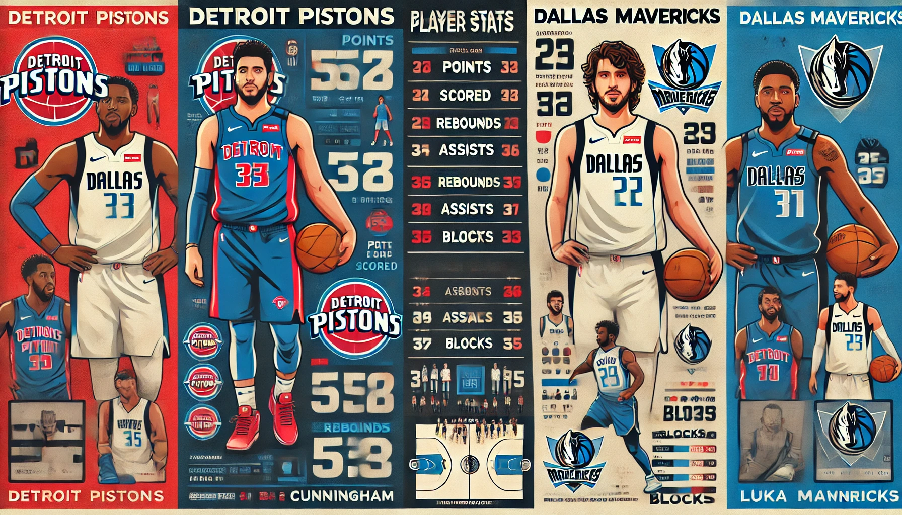 detroit pistons vs dallas mavericks match player stats